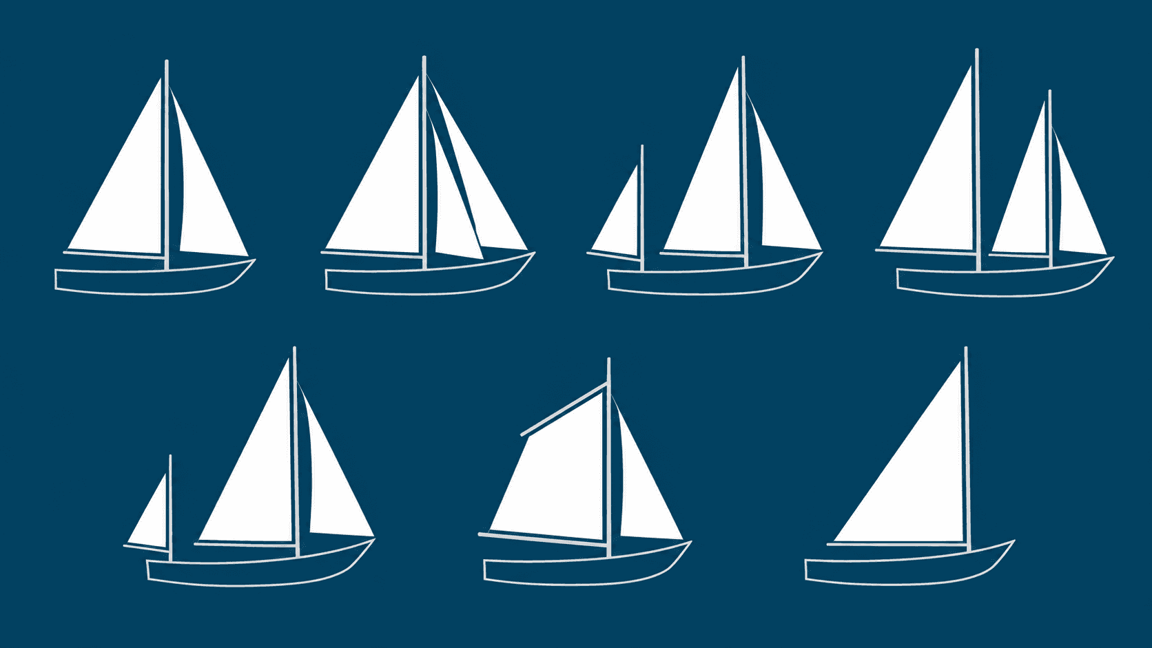 Minimal visual comparison of common sailing yacht rig configurations.