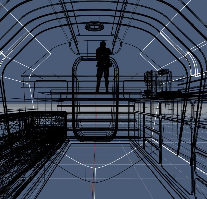 Looking through an early yacht interior wireframe in Rhino. © EHBLX